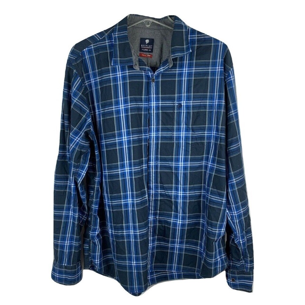 NETPLAY HERITAGE Workwear Mens Button Up Shirt XL 44 Fine Cotton Blue Checkered